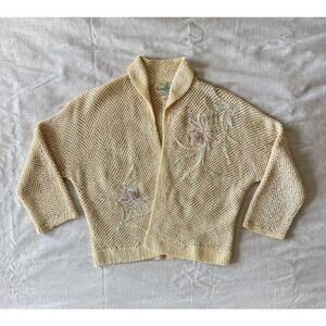 Vintage Gene Shelly 1950s Wool Sequined Beaded Cardigan Sweater M/L